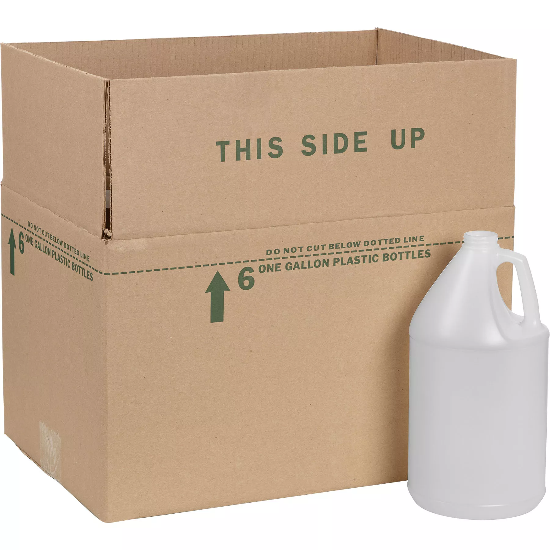 1 Gallon Natural HDPE Plastic Round Jug, 38mm 38-400, Large Label Panel, 6x1 Reshipper Box