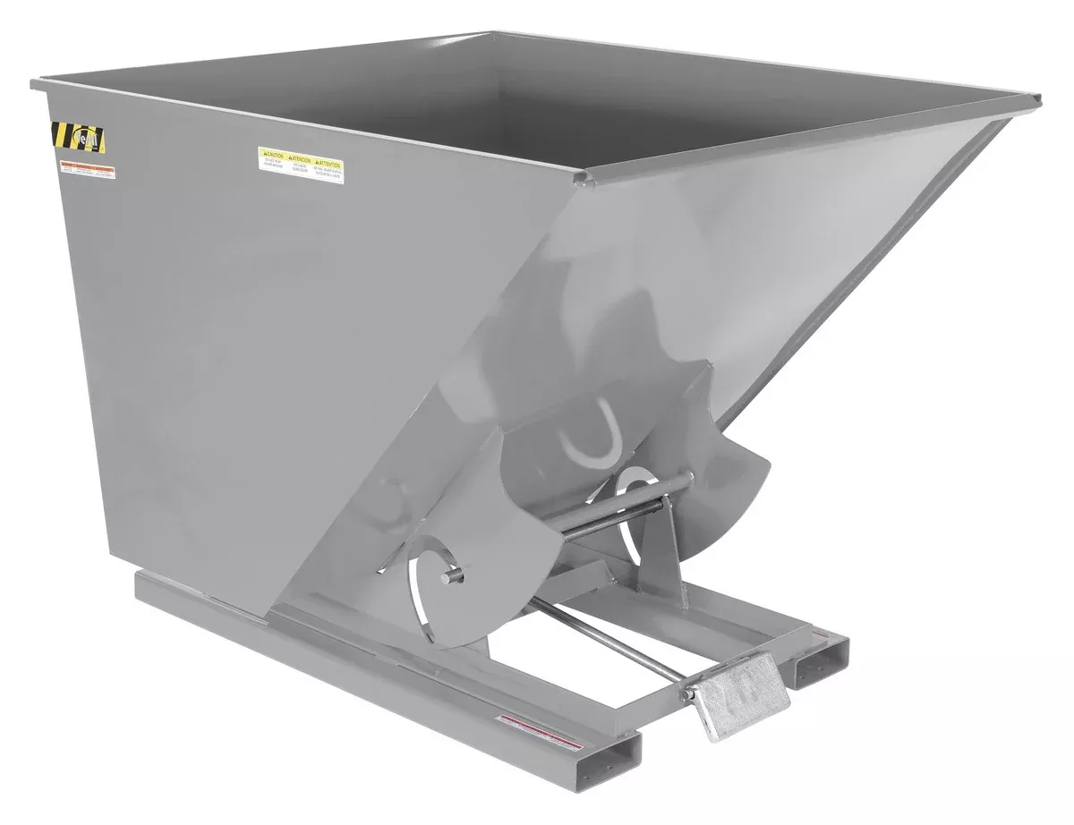 Vestil Heavy-Duty Self-Dumping Steel Hopper - 2 Cubic Yard Capacity - 6K Machine Gray - D-200-HD-GY-MG